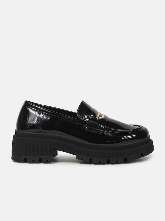 InShoes Patent Leather Women's Loafers in Black Color