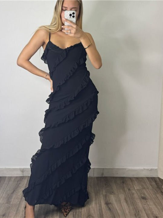 Chica Maxi Dress with Ruffle Black