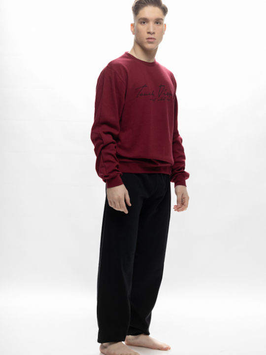 Galaxy Men's Summer Cotton Pajamas Set Bordeaux