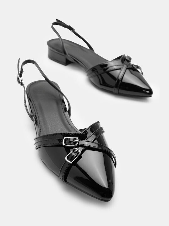 Luigi Synthetic Leather Pointed Toe Black Low Heels with Strap