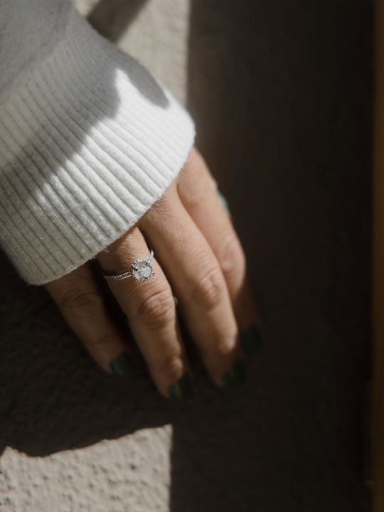 Themelidis Jewels Μονόπετρο από Λευκόχρυσο 14K με Ζιργκόν