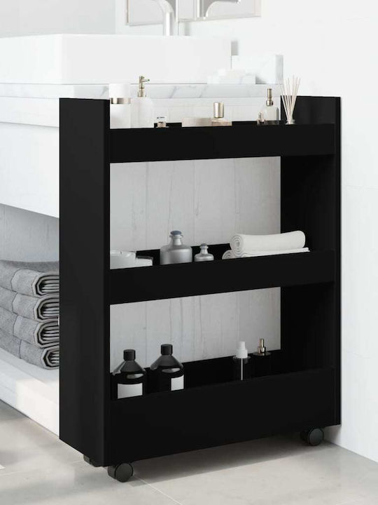 vidaXL 3 Επιπέδων Kitchen Trolley Wooden in Black Color 60x22x80cm