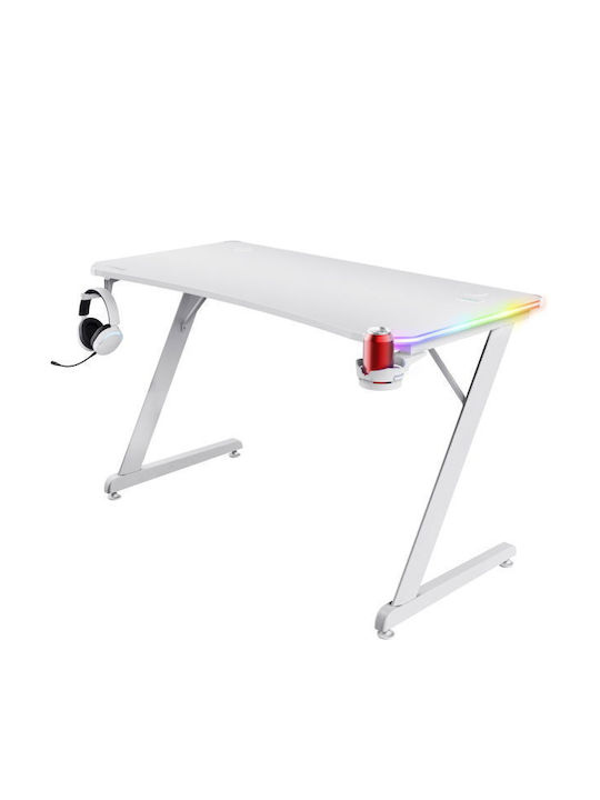 Γραφείο Gaming GXT 709W Luminus Ξύλινο White με LED & USB θύρες 120x60x74εκ.