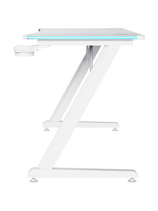 Γραφείο Gaming GXT 709W Luminus Ξύλινο White με LED & USB θύρες 120x60x74εκ.