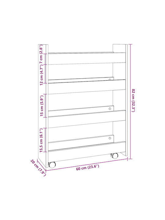 vidaXL Wooden Kitchen Trolley 4 Tiers Black 60x20x82cm