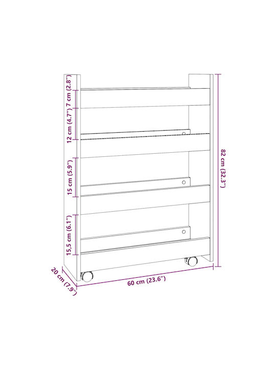 vidaXL Wooden Kitchen Trolley 3 Tiers Gray 60x20x82cm
