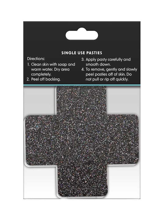 Ns Novelties Pretty Pasties Cross Glitter Glow Black & Gold