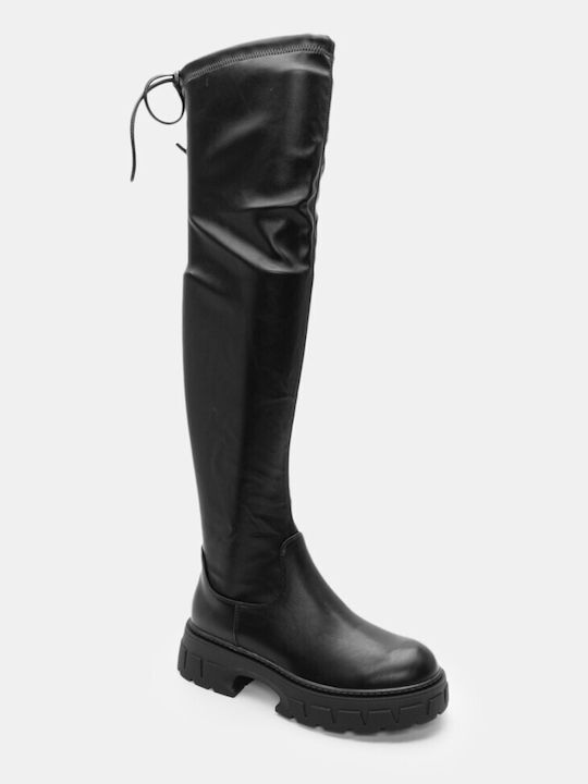 Luigi Suede Over the Knee Medium Heel Women's Boots with Zipper Black