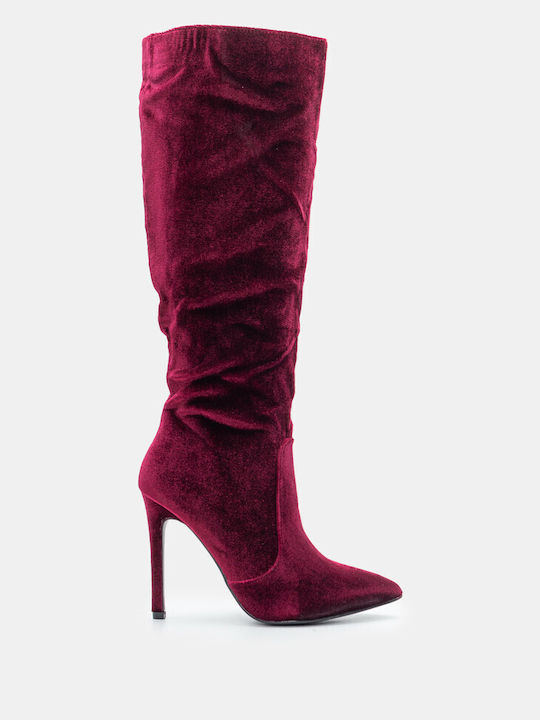 Luigi Suede Women's Boots with High Heel Burgundy