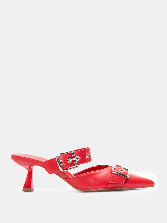 Luigi Heel Leather Mules Red