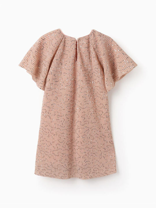 Zippy Kids Dress with Sequins Short Sleeve Pink