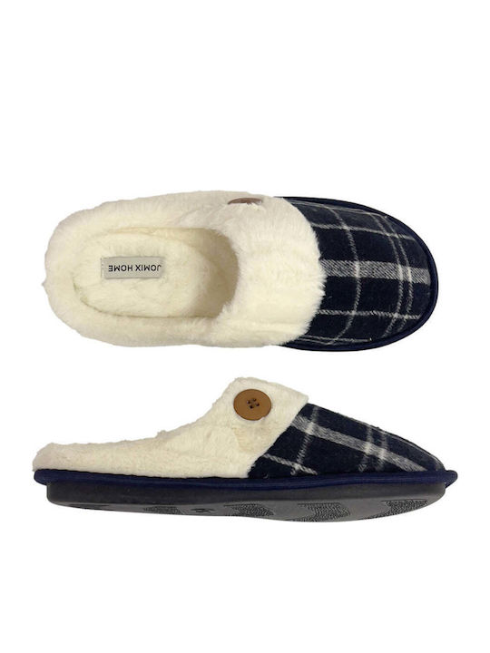 Men's Printed Slippers with Fur Blue