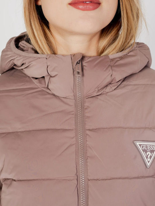 Lang Damen Puffer Jacke für Winter Brown