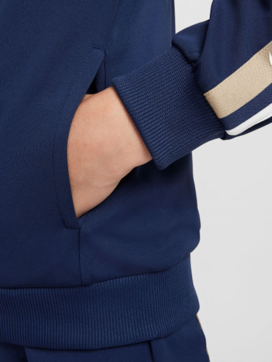 Fleece Kids Sweatshirt Cardigan with Hood and Pockets Blue