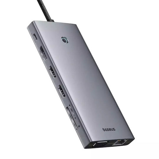 Baseus HUB PortalJoy Series USB-C Docking Station with HDMI/DisplayPort 4K PD Ethernet and Support for 4 Monitors Gray