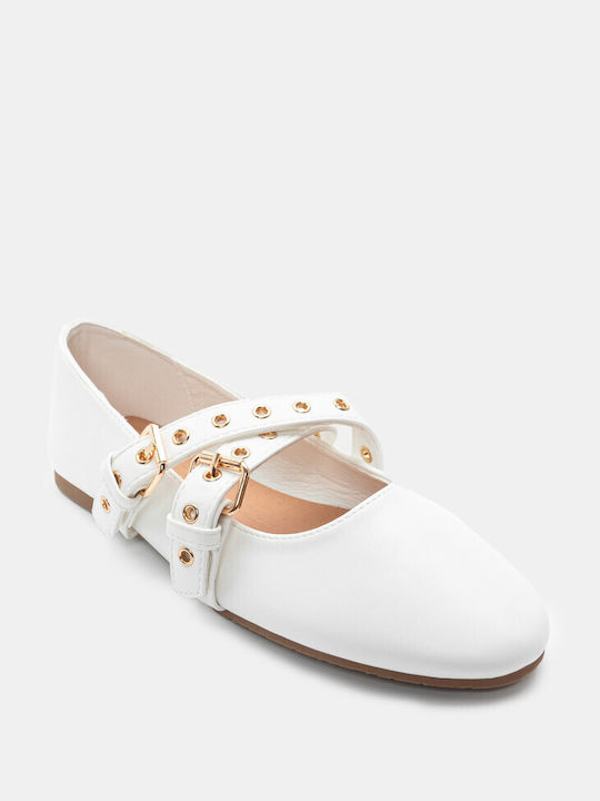 Luigi Synthetic Leather Pointy Ballerinas With strap White