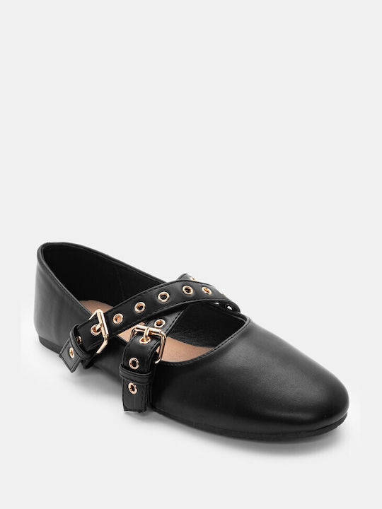 Luigi Damen Ballerinas Spitz zulaufend mit Riemen in Schwarz Farbe