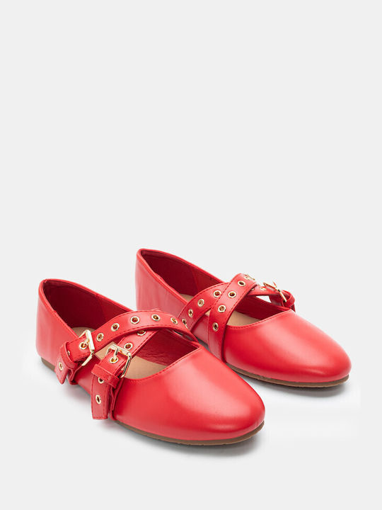 Luigi Synthetic Leather Pointy Ballerinas With strap Red