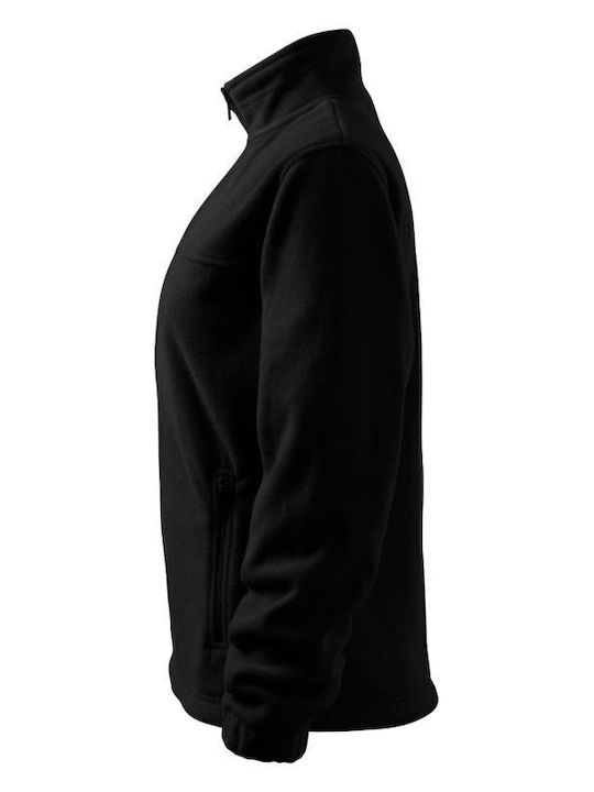 Fleece Γυναικεία Ζακέτα με Φερμουάρ σε Μαύρο Χρώμα