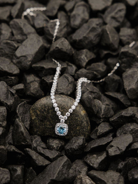 Themelidis Jewels Halskette Rosette aus Weißgold 14K mit Zirkon Hellblau