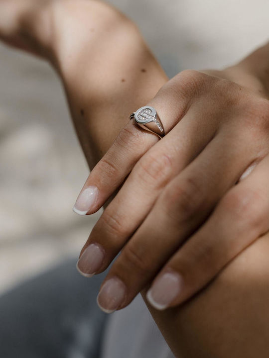Themelidis Jewels Γυναικείο Σεβαλιέ Δαχτυλίδι με Ζιργκόν από Λευκόχρυσο 9Κ