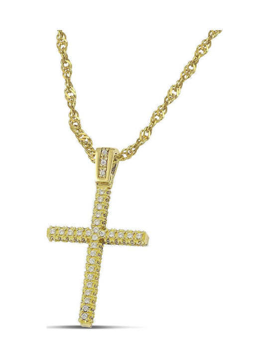 Themelidis Jewels Γυναικείος Χρυσός Σταυρός 14Κ Διπλής Όψης με Αλυσίδα