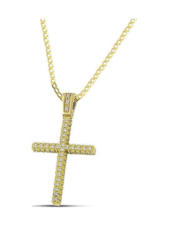 Themelidis Jewels Γυναικείος Χρυσός Σταυρός 14Κ Διπλής Όψης με Αλυσίδα