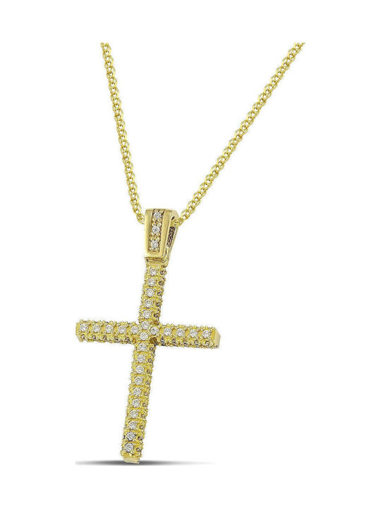 Themelidis Jewels Γυναικείος Χρυσός Σταυρός 14Κ Διπλής Όψης με Αλυσίδα