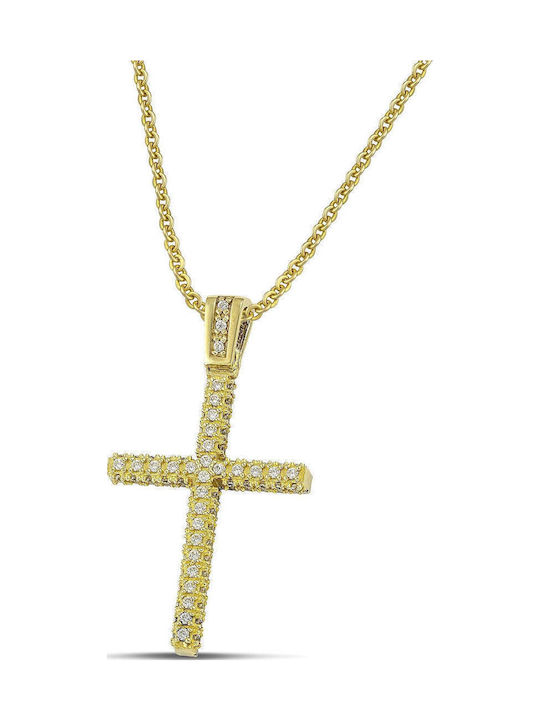 Themelidis Jewels Γυναικείος Χρυσός Σταυρός 14Κ Διπλής Όψης με Αλυσίδα