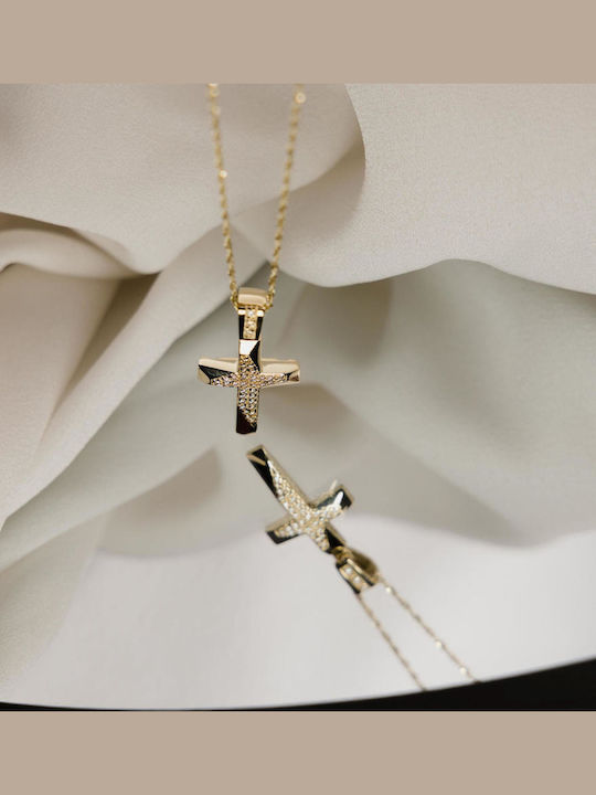 Themelidis Jewels Γυναικείος Χρυσός Σταυρός 14Κ Διπλής Όψης χωρίς Αλυσίδα