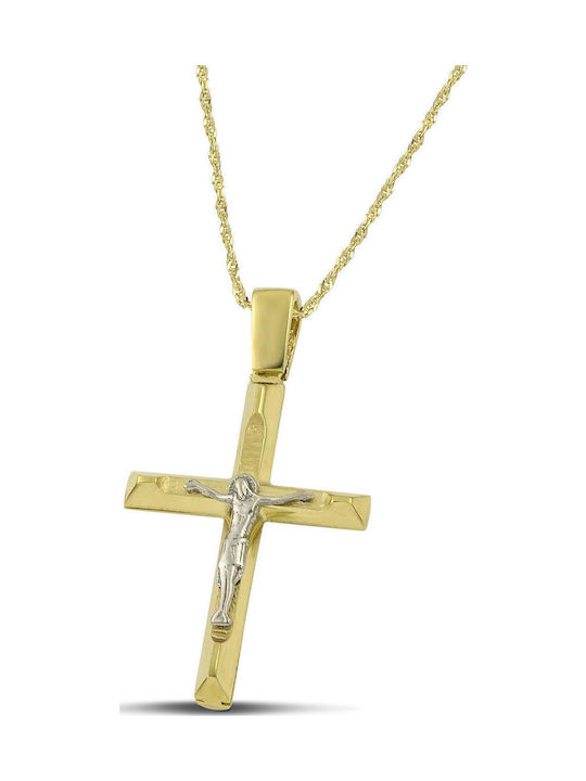 Themelidis Jewels Herren Gold Kreuz 14K Beidseitig mit dem Gekreuzigten