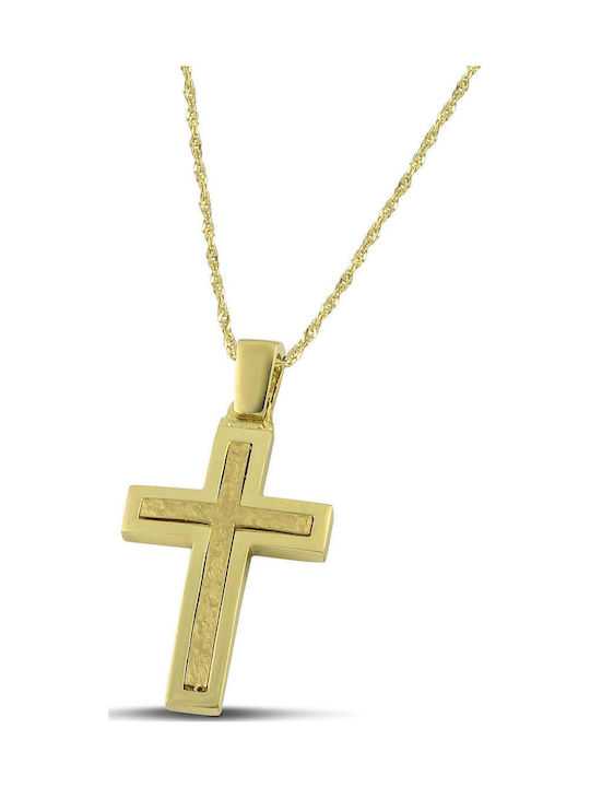 Themelidis Jewels Ανδρικός Χρυσός Σταυρός 14Κ Διπλής Όψης με Αλυσίδα