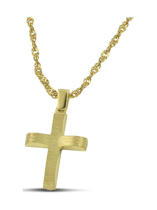 Themelidis Jewels Ανδρικός Χρυσός Σταυρός 14Κ Διπλής Όψης με Αλυσίδα