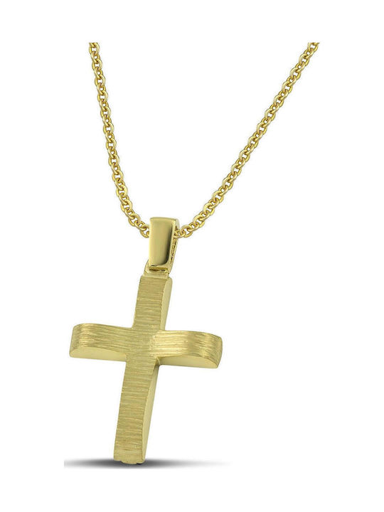 Themelidis Jewels Ανδρικός Χρυσός Σταυρός 14Κ Διπλής Όψης με Αλυσίδα