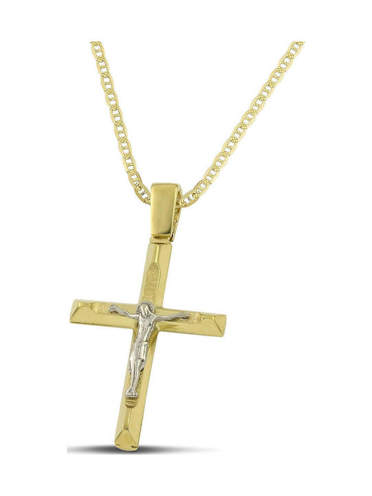 Themelidis Jewels Herren Gold Kreuz 14K Beidseitig mit dem Gekreuzigten