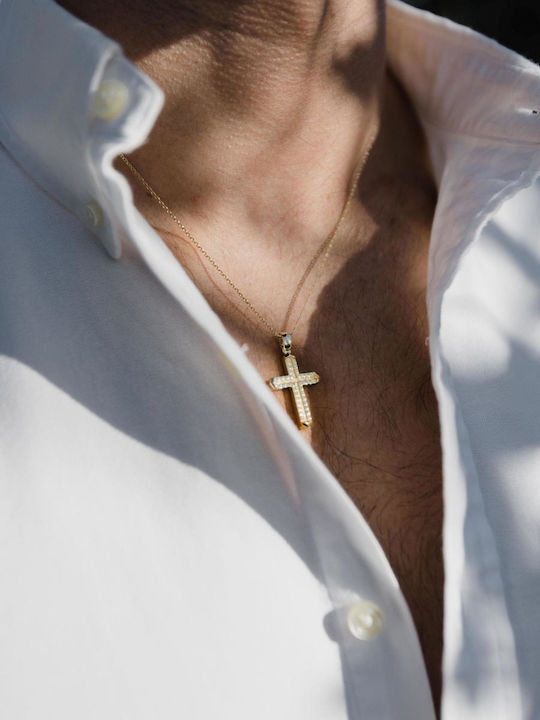 Themelidis Jewels Ανδρικός Χρυσός Σταυρός 14Κ με Αλυσίδα