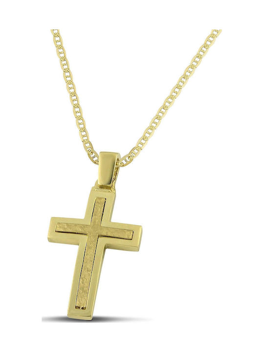 Themelidis Jewels Ανδρικός Χρυσός Σταυρός 14Κ Διπλής Όψης με Αλυσίδα