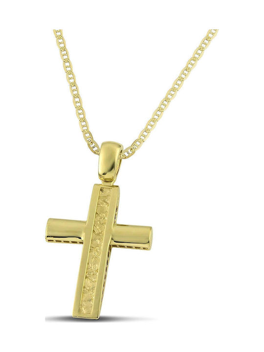 Themelidis Jewels Ανδρικός Χρυσός Σταυρός 14Κ Διπλής Όψης χωρίς Αλυσίδα