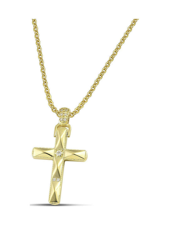 Themelidis Jewels Γυναικείος Χρυσός Σταυρός 14Κ Διπλής Όψης χωρίς Αλυσίδα