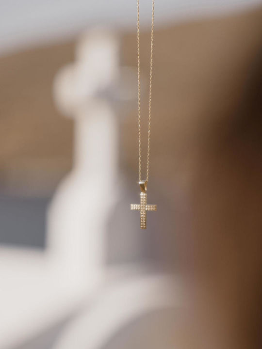 Themelidis Jewels Ανδρικός Χρυσός Σταυρός 14Κ Διπλής Όψης με Αλυσίδα