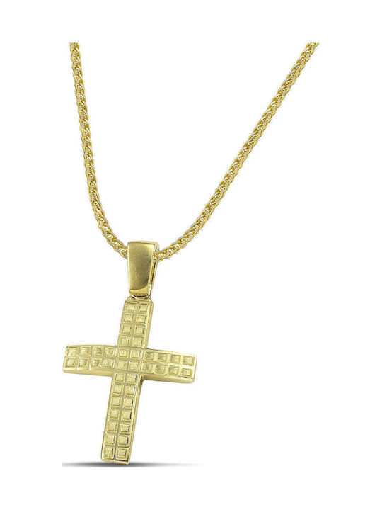 Themelidis Jewels Ανδρικός Χρυσός Σταυρός 14Κ Διπλής Όψης με Αλυσίδα