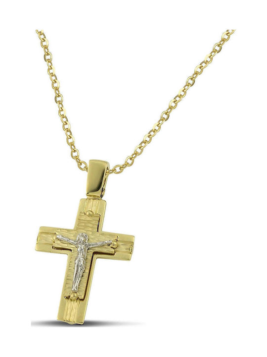 Themelidis Jewels Ανδρικός Χρυσός Σταυρός 14Κ Διπλής Όψης με τον Εσταυρωμένο χωρίς Αλυσίδα