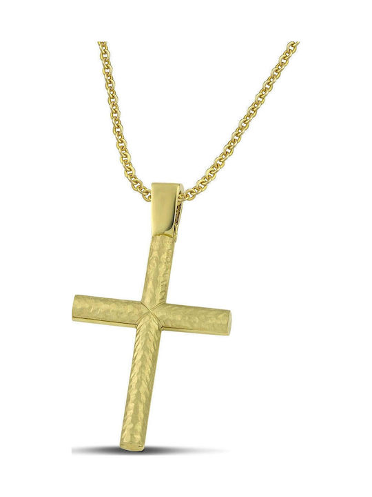 Themelidis Jewels Ανδρικός Χρυσός Σταυρός 14Κ Διπλής Όψης χωρίς Αλυσίδα