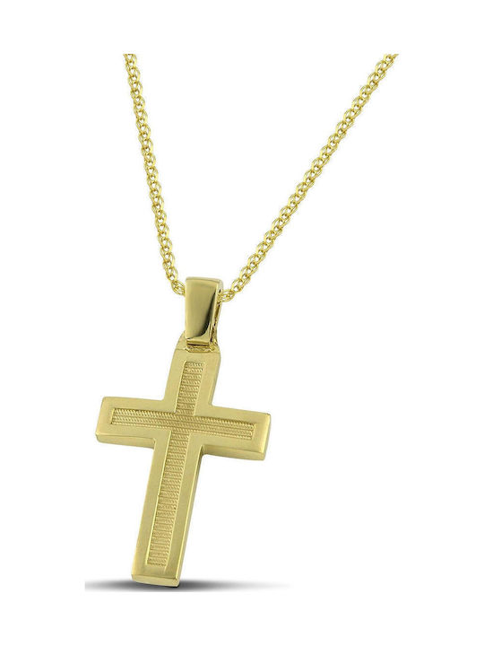 Themelidis Jewels Ανδρικός Χρυσός Σταυρός 14Κ Διπλής Όψης με Αλυσίδα