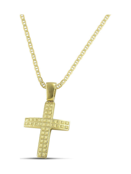 Themelidis Jewels Ανδρικός Χρυσός Σταυρός 14Κ Διπλής Όψης με Αλυσίδα