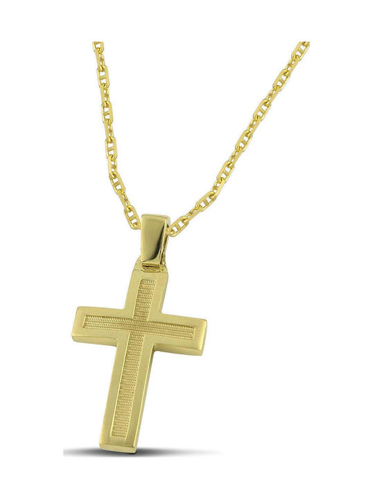 Themelidis Jewels Ανδρικός Χρυσός Σταυρός 14Κ Διπλής Όψης με Αλυσίδα