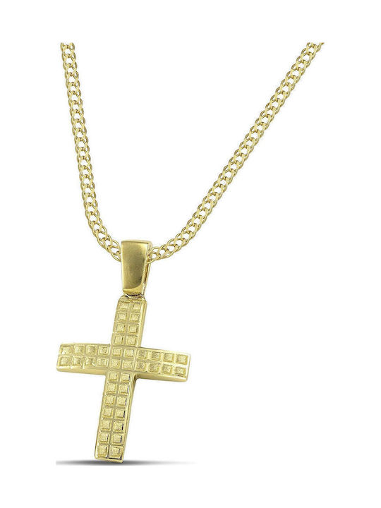 Themelidis Jewels Ανδρικός Χρυσός Σταυρός 14Κ Διπλής Όψης με Αλυσίδα