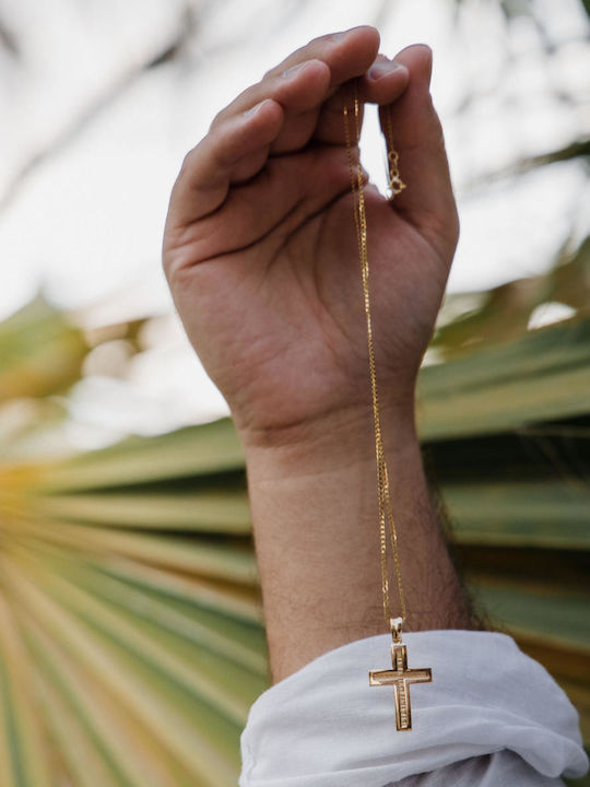 Themelidis Jewels Ανδρικός Χρυσός Σταυρός 14Κ Διπλής Όψης με Αλυσίδα