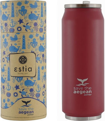 Estia Ανακυκλώσιμο Ποτήρι Θερμός Ανοξείδωτο BPA Free Matte Red 500ml με Καλαμάκι