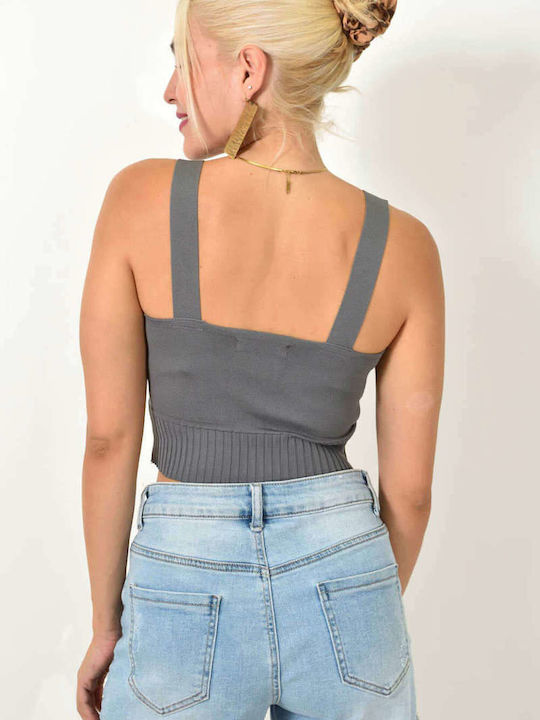 Potre Damen Sportliches Crop Top mit Trägern grey